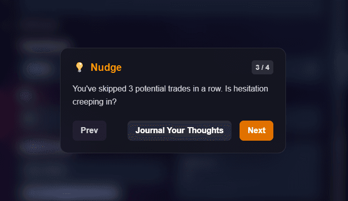Screenshot of the Kaizen Nudge Engine preventing a FOMO trade